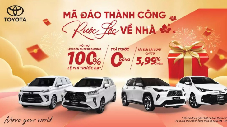 Giảm chi phí lăn bánh với ưu đãi đến 100% thuế trước bạ từ Toyota trong tháng 3