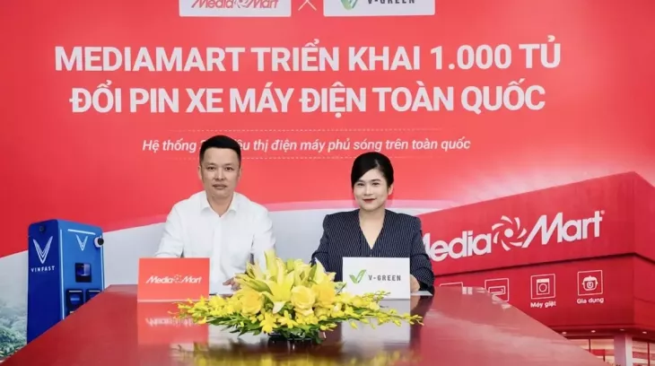 V-Green lắp 1.000 tủ đổi pin xe máy điện tại các siêu thị điện máy MediaMart trong tháng 5/2026