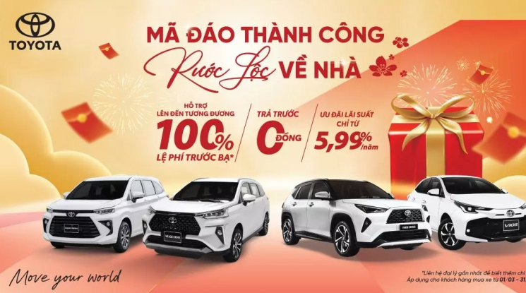 Giảm chi phí lăn bánh với ưu đãi đến 100% thuế trước bạ từ Toyota trong tháng 3