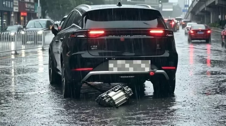 BYD Tang bị rơi mô-tơ điện phía sau khi chạy qua đoạn đường ngập