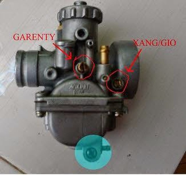 Ốc xả xăng thường nằm ở vị trí màu xanh trên ảnh Ốc xả xăng thường nằm ở vị trí màu xanh trên ảnh