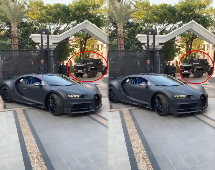 Bugatti Chiron Sport 110 Ans Edition và phía xa là Mercedes-Benz G63 AMG 6x6 ở Campuchia