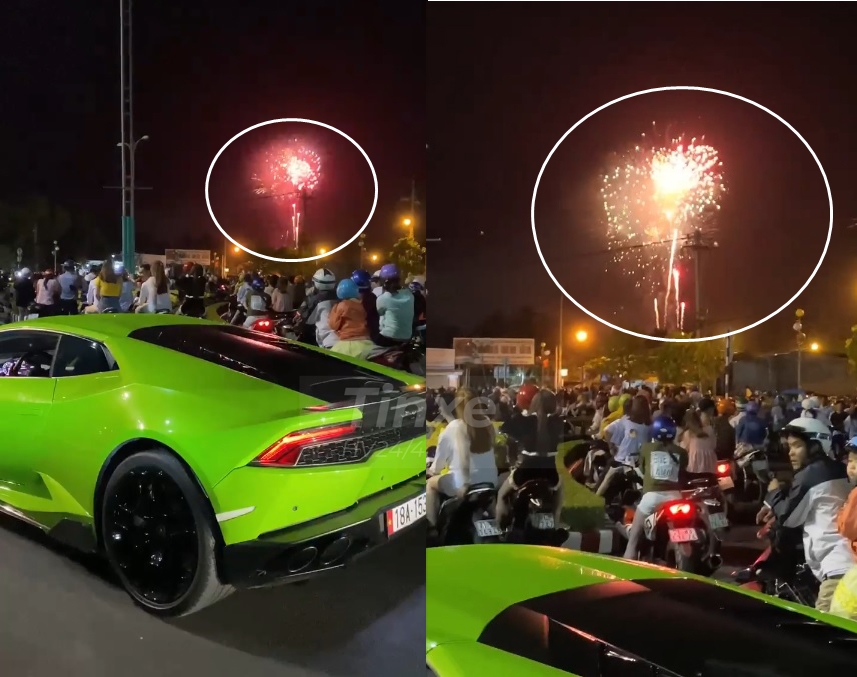 Siêu xe Lamborghini Huracan LP610-4 màu xanh cốm cùng chủ nhân xem pháo hoa đêm giao thừa tại Bến Tre Siêu xe Lamborghini Huracan LP610-4 màu xanh cốm cùng chủ nhân xem pháo hoa đêm giao thừa tại Bến Tre