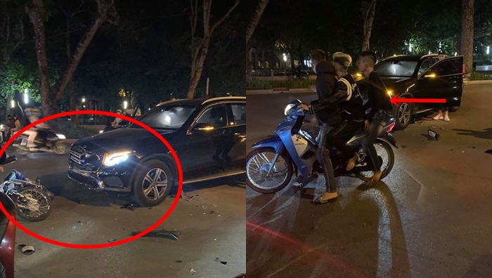 Tông xe máy vào Mercedes-Benz GLC, 2 trẻ trâu bỏ xe chạy thoát thân