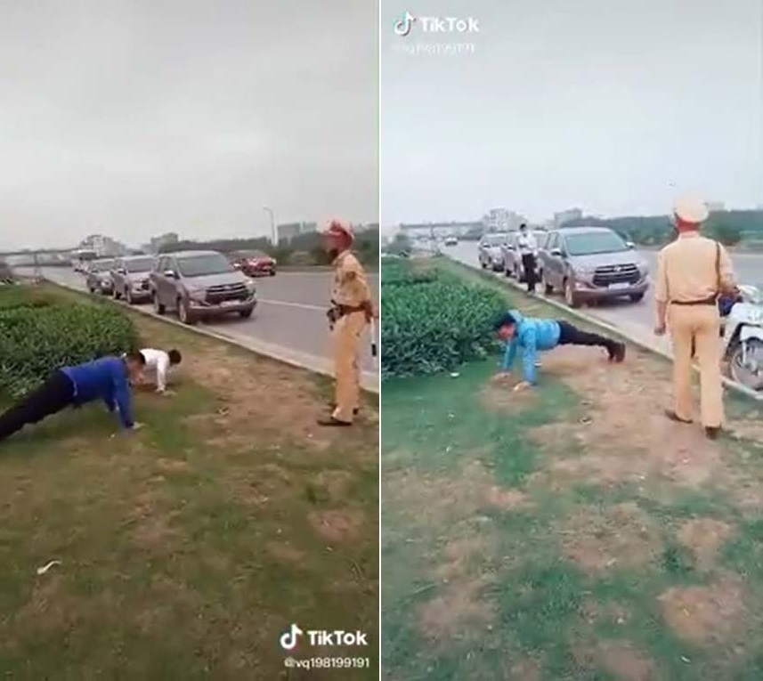 Các nam tài xế bị CSGT phạt chống đẩy vì không đeo khẩu trang Các nam tài xế bị CSGT phạt chống đẩy vì không đeo khẩu trang