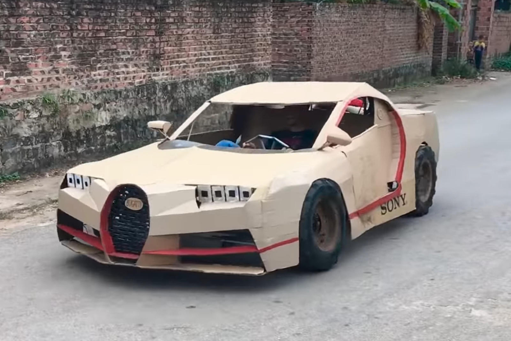 humor vietnamese boys homemade supercar bugatti chiron clones with cardboard electrodealpro humor vietnamese boys homemade supercar