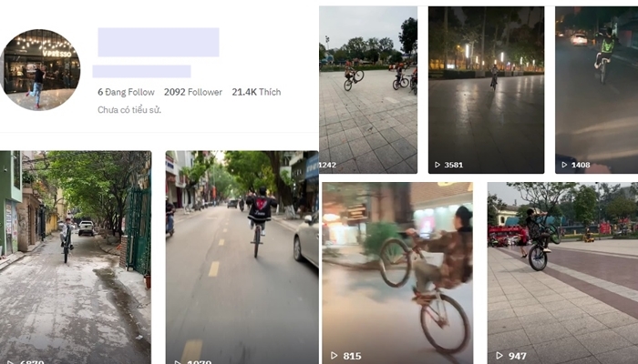 Trang cá nhân của nam thanh niên thường xuyên đăng tải những video chạy xe đạp