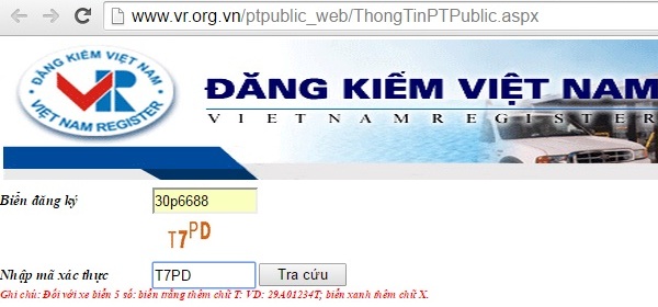 Check biển số xe trên website của Cục đăng kiểm