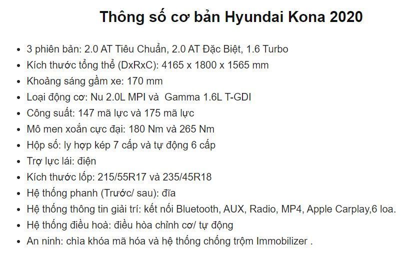 Giá xe Hyundai Kona Giá xe Hyundai Kona