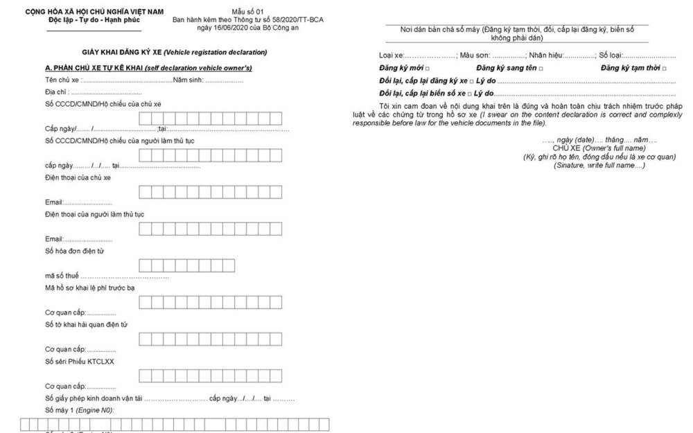 Giấy khai đăng ký xe