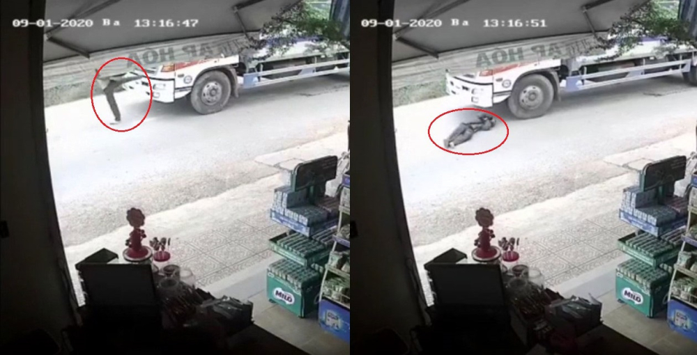 Người đàn ông nghi say rượu nằm xuống đường, ngay trước bánh ô tô tải Người đàn ông nghi say rượu nằm xuống đường, ngay trước bánh ô tô tải