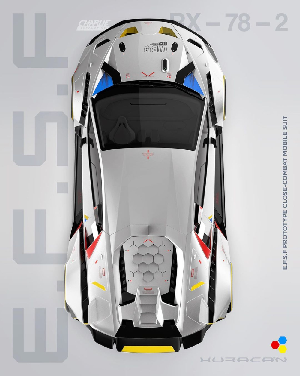 Charlie Automotive thiết kế màu sắc và chi tiết thân vỏ dựa theo Gundam RX-78-2 Charlie Automotive thiết kế màu sắc và chi tiết thân vỏ dựa theo Gundam RX-78-2