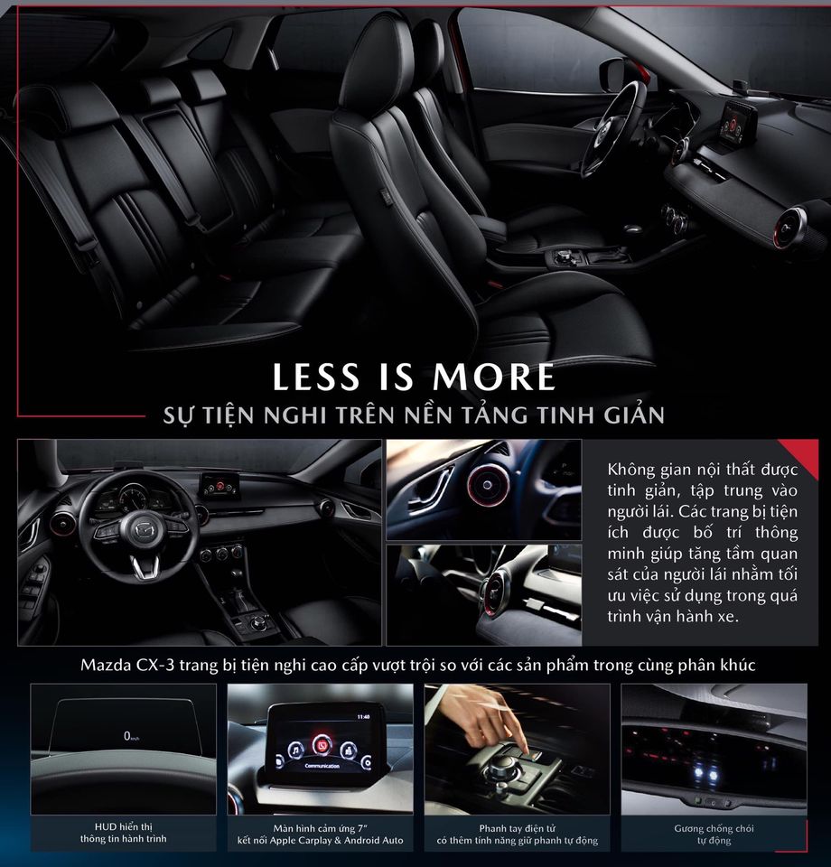 Mazda CX-3 sẽ là mẫu xe duy nhất trong phân khúc có trang bị màn hình hiển thị kính lái HUD. Mazda CX-3 sẽ là mẫu xe duy nhất trong phân khúc có trang bị màn hình hiển thị kính lái HUD.