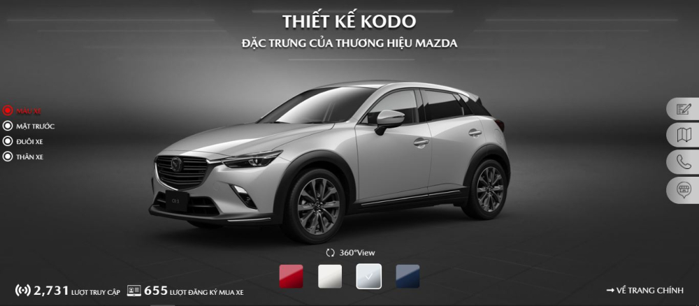 Mazda CX-3 sẽ có 4 lựa chọn màu sắc gồm: đỏ, trắng, xám và xanh dương. Mazda CX-3 sẽ có 4 lựa chọn màu sắc gồm: đỏ, trắng, xám và xanh dương.