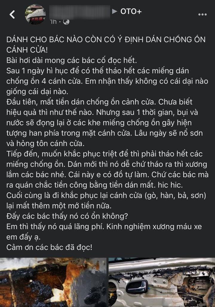 Đoạn chia sẻ của một chủ xe về dán cách âm chống ồn cánh cửa Đoạn chia sẻ của một chủ xe về dán cách âm chống ồn cánh cửa