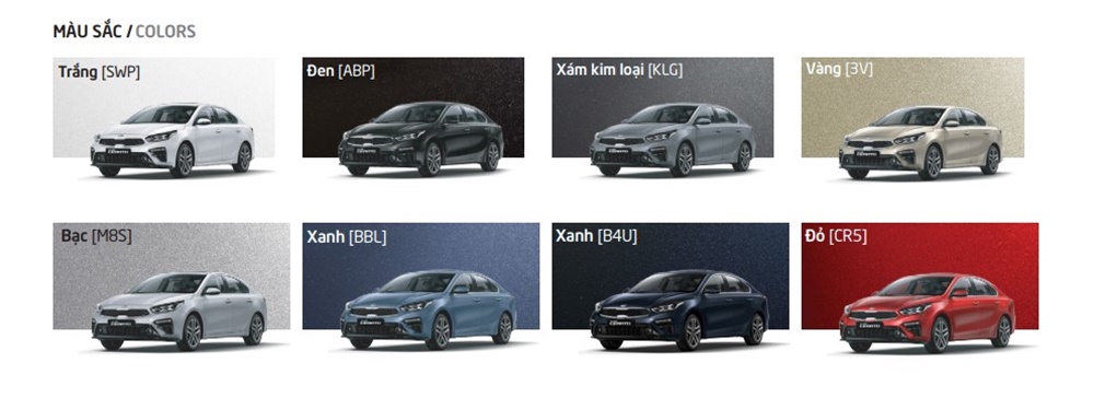 Màu sắc tùy chọn của Kia Cerato Màu sắc tùy chọn của Kia Cerato