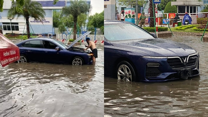 Khi mực nước lũ rút đi, 1 người đàn ông ra kiểm tra khoang máy xe VinFast Lux A2.0. Khi mực nước lũ rút đi, 1 người đàn ông ra kiểm tra khoang máy xe VinFast Lux A2.0.