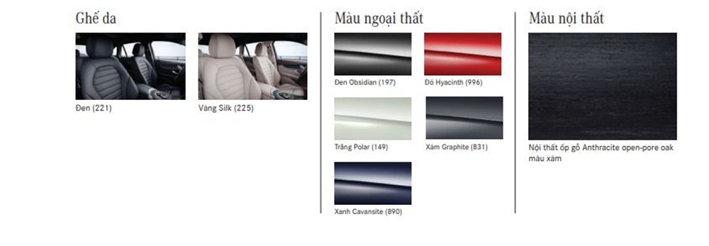 Màu sắc tùy chọn của Mercedes-Benz GLC 300 4 MATIC Màu sắc tùy chọn của Mercedes-Benz GLC 300 4 MATIC