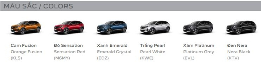 Peugeot 3008 đang có 6 lựa chọn màu sắc tùy chọn.