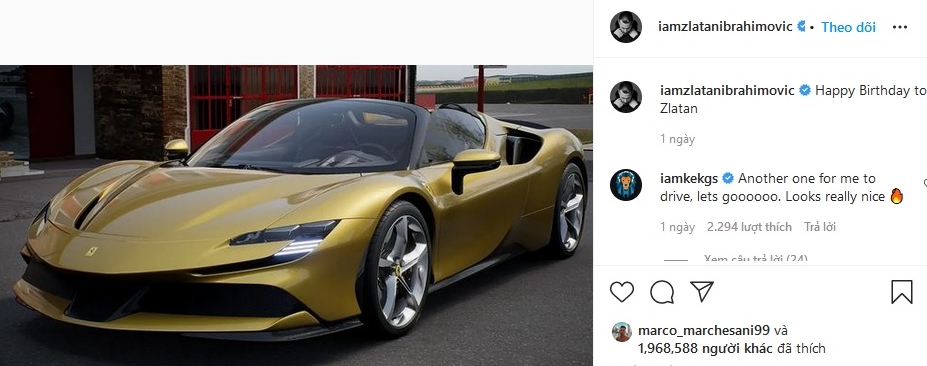 Gã đồ tể Ibrahimovic chuẩn đét là fan của Ferrari, sinh nhật tuổi 40 tậu siêu xe SF90 Spider