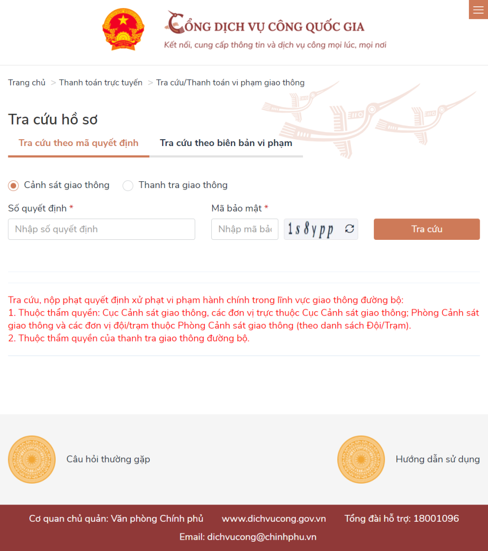 Giao diện trang nộp phạt trực tuyến Giao diện trang nộp phạt trực tuyến