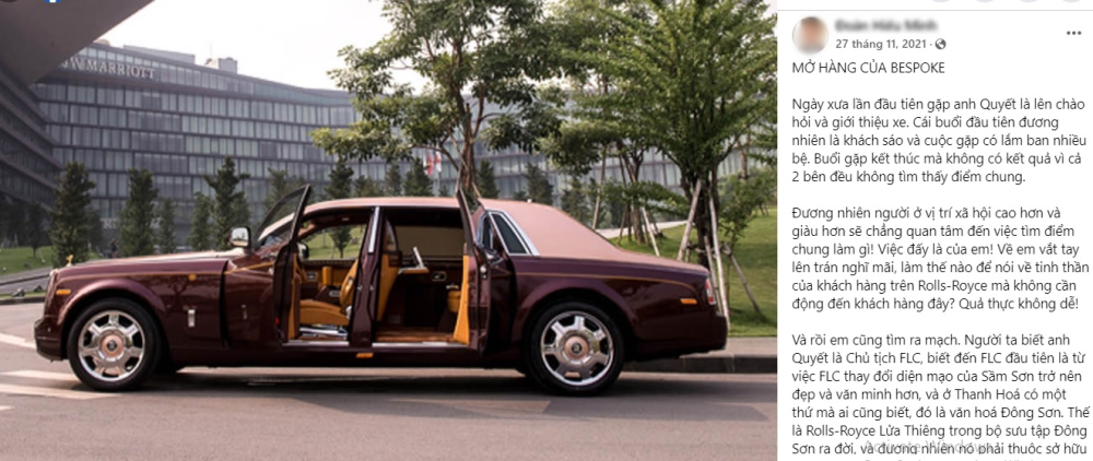 Cựu Chủ tịch Rolls-Royce Việt Nam chia sẻ về chiếc xe Phantom Lửa thiêng của ông Trịnh Văn Quyết Cựu Chủ tịch Rolls-Royce Việt Nam chia sẻ về chiếc xe Phantom Lửa thiêng của ông Trịnh Văn Quyết