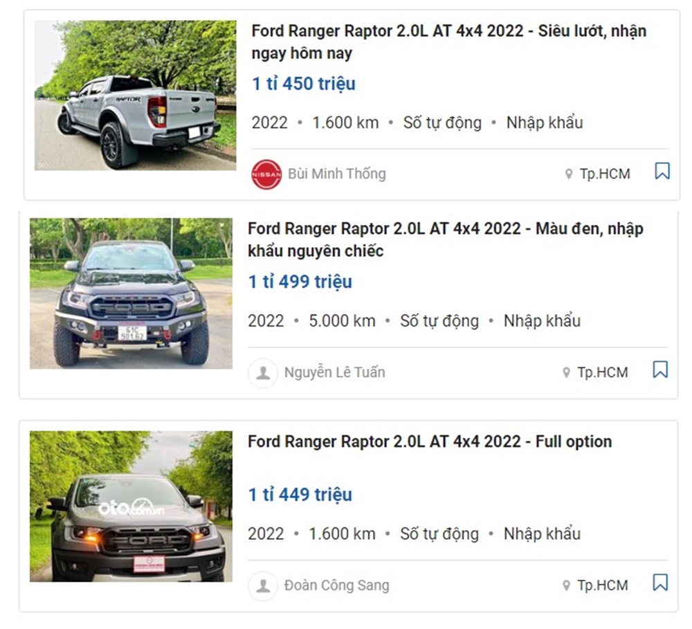Những chiếc Ford Ranger Raptor siêu lướt có giá lên đến gần 1,5 tỷ đồng. Những chiếc Ford Ranger Raptor siêu lướt có giá lên đến gần 1,5 tỷ đồng.