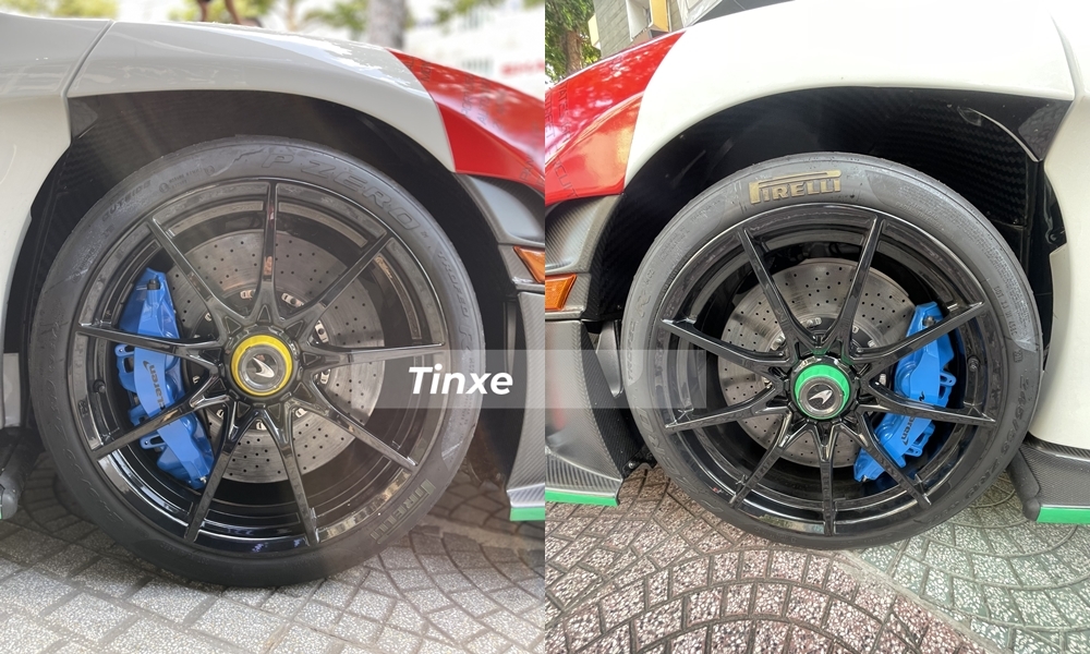 Cuối cùng là bộ mâm 9 chấu đơn sơn màu đen cùng khóa bánh trung tâm được sơn viền màu vàng ở bên cửa phụ và phía còn lại màu xanh lá đậm cùng việc bên trong là kẹp phanh màu xanh dương. Nếu tinh ý, 3 màu xanh dương, xanh lá và vàng là tượng trưng cho Quốc kỳ của Brazil, quê hương của Ayrton Senna.