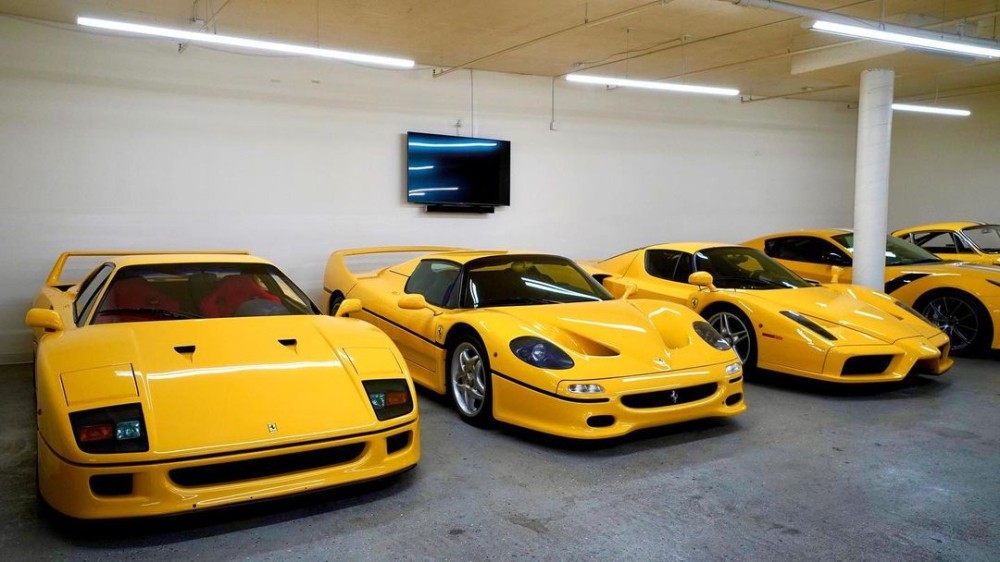 And this is a collection of yellow cars, including the Ferrari F40 recently purchased by David Lee