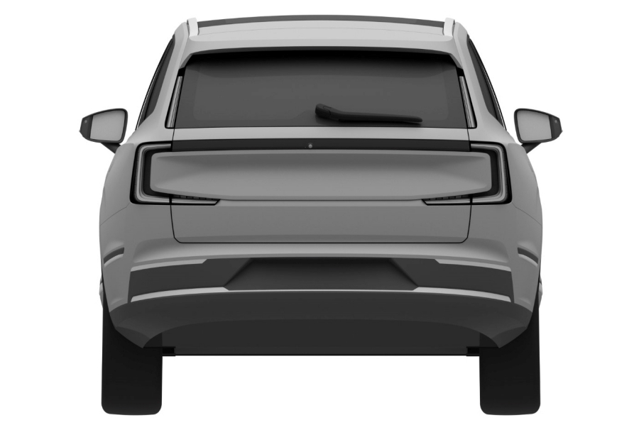 Thiết kế đuôi xe của Volvo EXC90 trông như rộng hơn nhờ những chi tiết nằm ngang