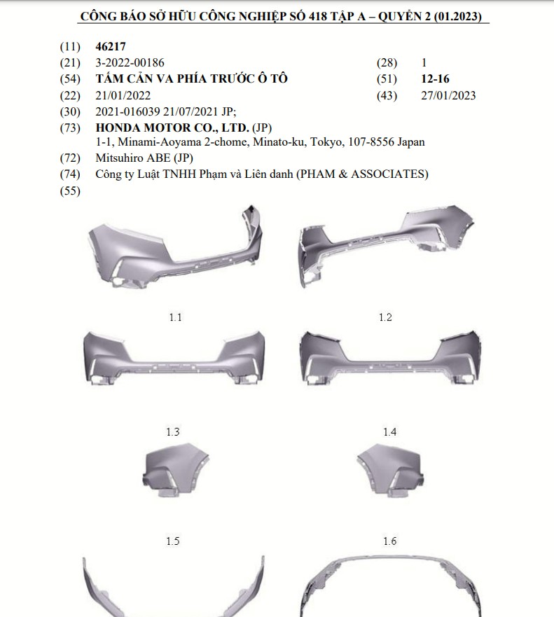 Các chi tiết nội - ngoại thất của Honda CR-V 2023 được đăng ký bảo hộ kiểu dáng tại Việt Nam