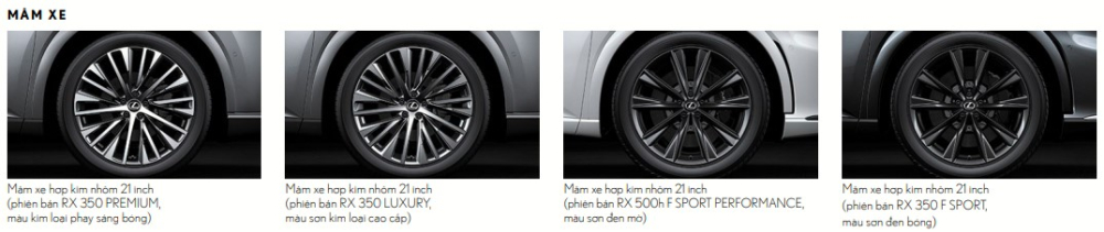 Vành la-zăng của Lexus RX 2023 ở 4 phiên bản