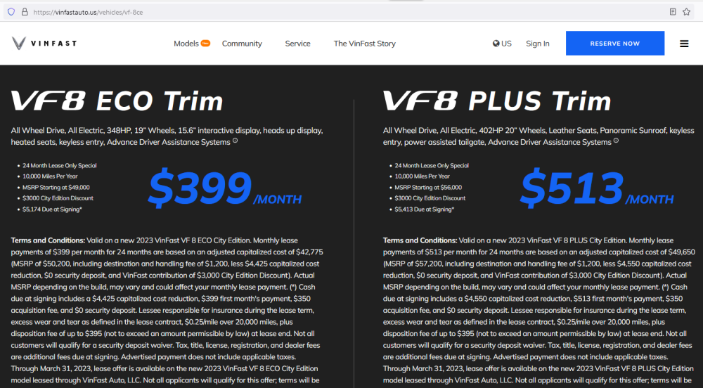 Mức giá thuê VF 8 City Edition mới được cập nhật ở Mỹ Mức giá thuê VF 8 City Edition mới được cập nhật ở Mỹ