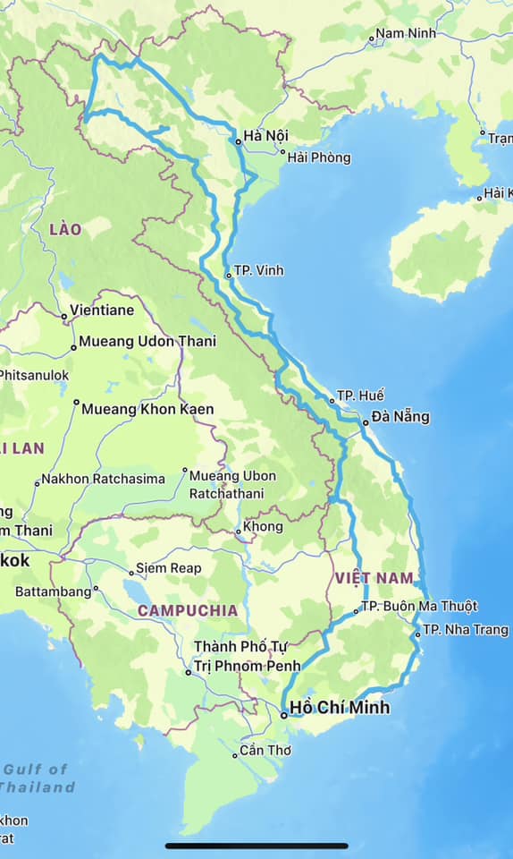 Lịch trình di chuyển xuyên Việt của gia đình anh Hải.