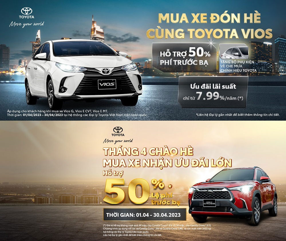 Toyota Việt Nam kéo dài chương trình tặng 50% lệ phí trước bạ cho khách mua cặp đôi Vios và Corolla Cross Toyota Việt Nam kéo dài chương trình tặng 50% lệ phí trước bạ cho khách mua cặp đôi Vios và Corolla Cross