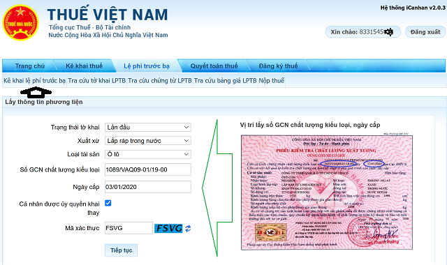 Chủ xe tự khai thông tin để nộp lệ phí trước bạ điện tử