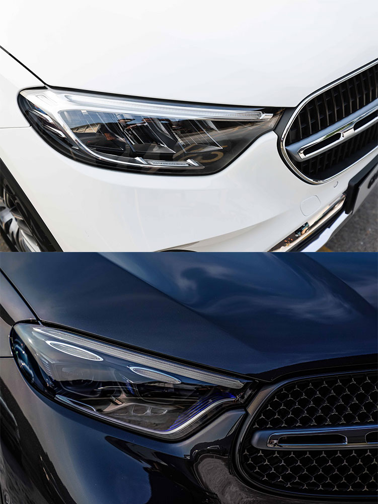 Đèn pha của Mercedes-Benz GLC 200 4Matic (trên) và GLC 300 4Matic 2023 (dưới)