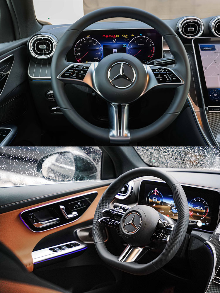 Vô lăng của Mercedes-Benz GLC 200 4Matic (trên) và GLC 300 4Matic 2023 (dưới)