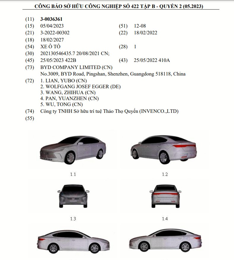 BYD tiếp tục đăng ký bảo hộ kiểu dáng cho Destroyer 05 BYD tiếp tục đăng ký bảo hộ kiểu dáng cho Destroyer 05