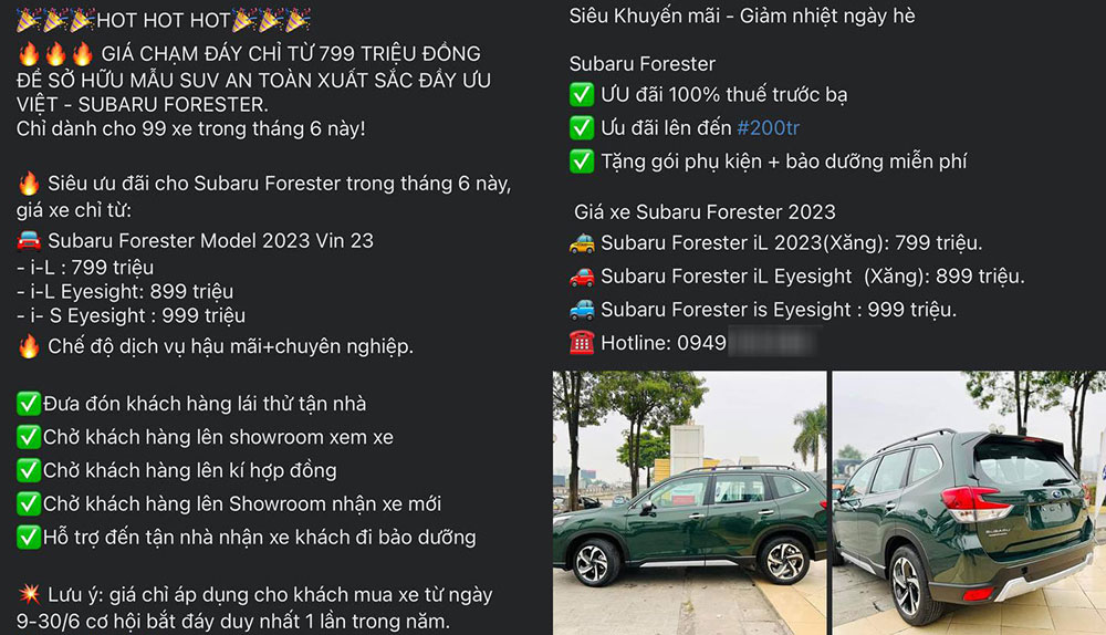 Hàng loạt đại lý báo giá chỉ từ 799 triệu đồng cho Subaru Forester sản xuất năm 2023 Hàng loạt đại lý báo giá chỉ từ 799 triệu đồng cho Subaru Forester sản xuất năm 2023