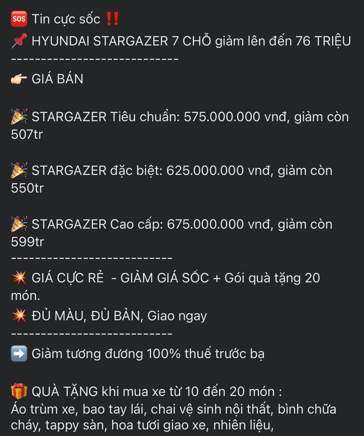 Trước thời điểm tháng cô hồn, Hyundai Stargazer tiếp tục bài ca giảm giá tại đại lý