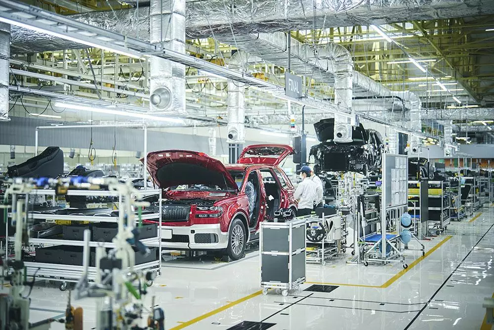 Toyota Century assembly line at a factory in Japan