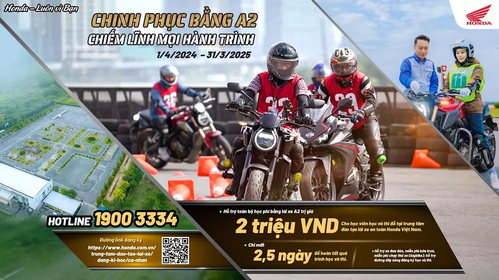Honda Việt Nam hỗ trợ toàn bộ học phí học bằng lái xe A2