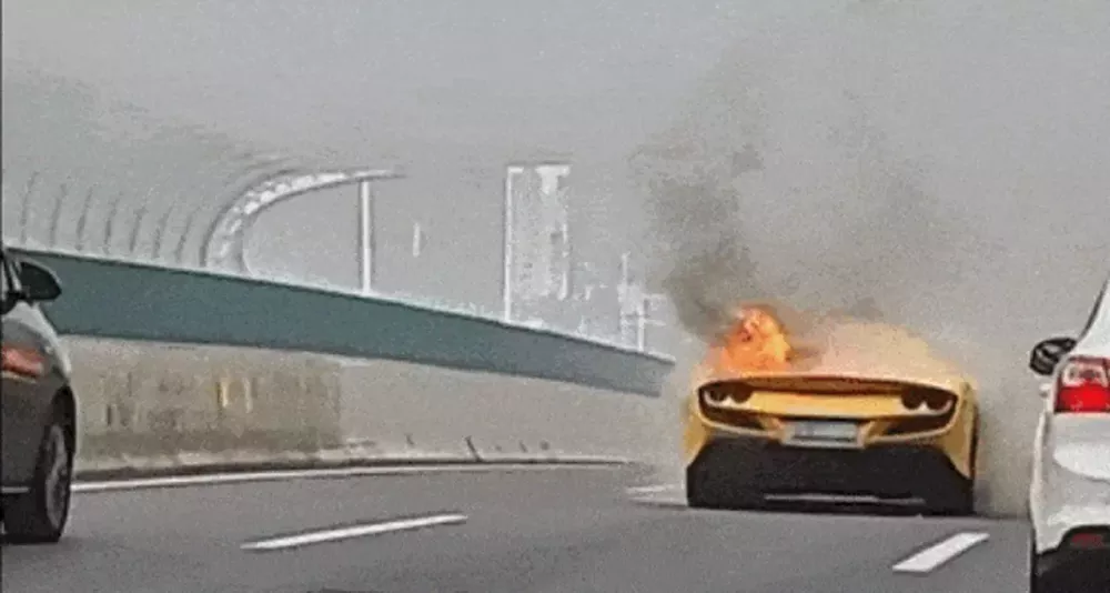 A burnt Ferrari F8 Spider