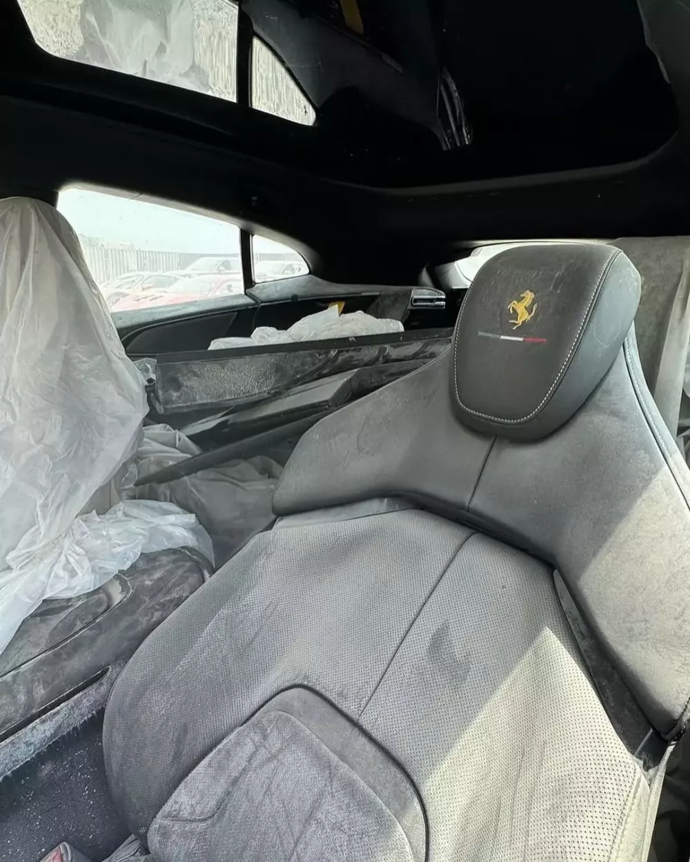 The interior of the crashed Ferrari Purosangue