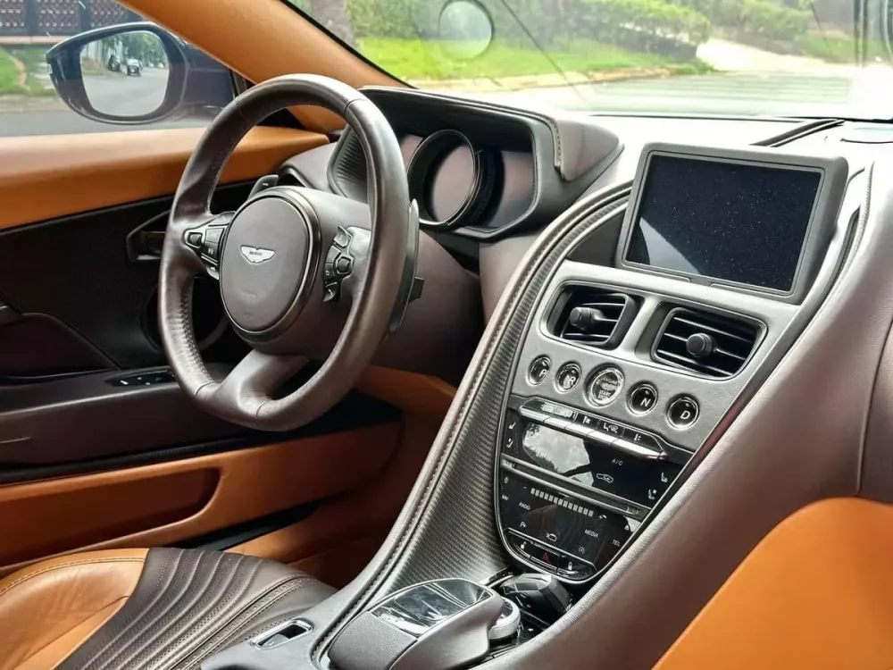 Rear view of the Aston Martin DB11 V8's interior