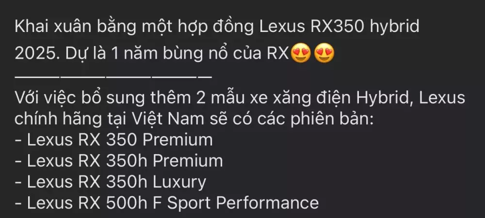 Đại lý Việt nhận cọc cho Lexus RX 2025, bớt bản máy xăng và thêm bản hybrid