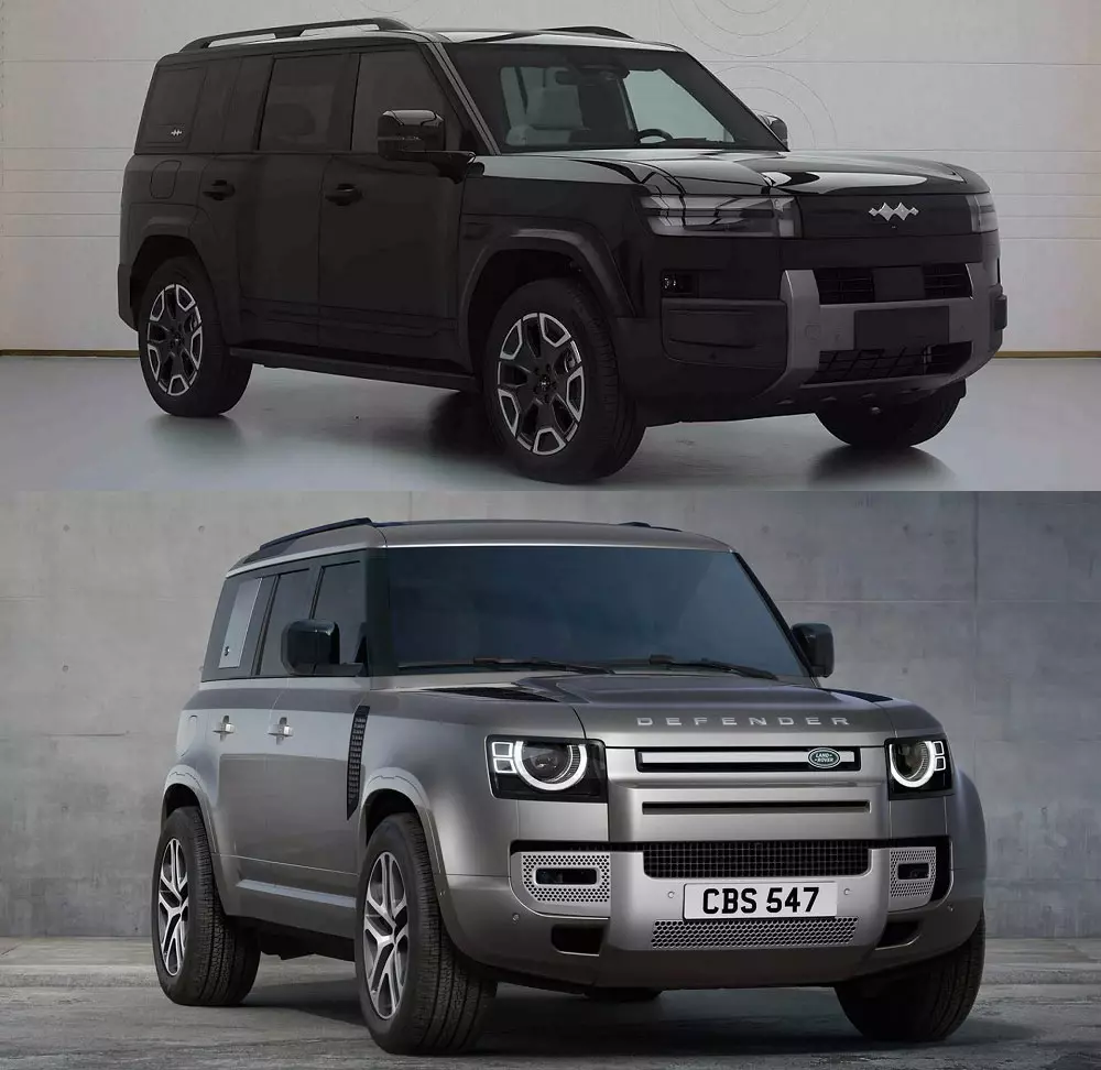 Fang Cheng Bao Tai 7 (trên) và Land Rover Defender (dưới) Fang Cheng Bao Tai 7 (trên) và Land Rover Defender (dưới)