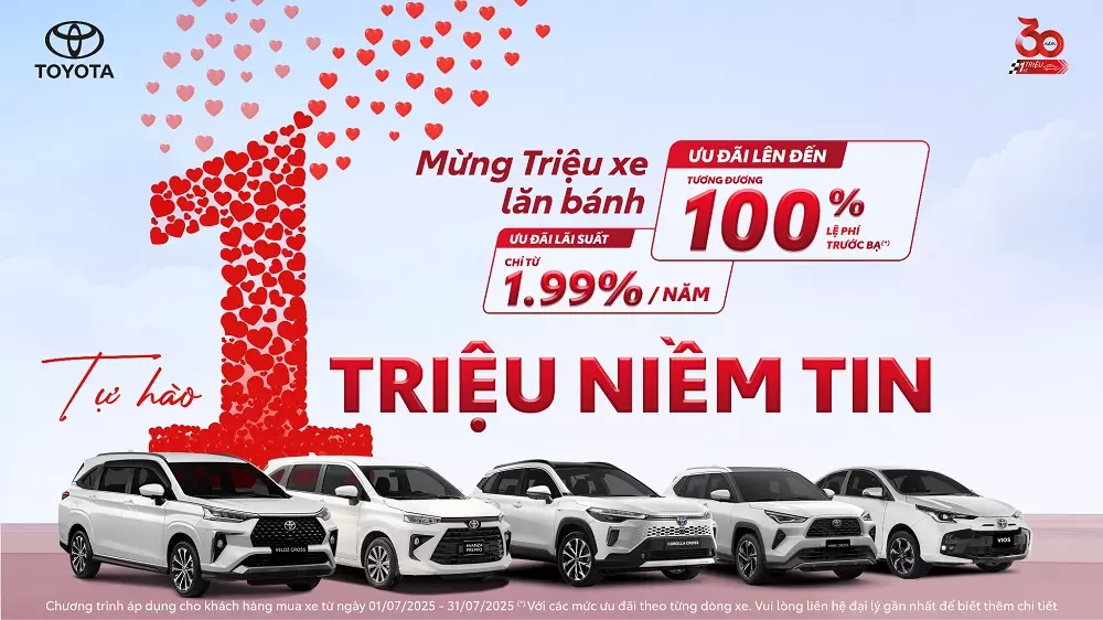Cán mốc 1 triệu xe, Toyota duy trì ưu đãi lên đến 100% thuế trước bạ Cán mốc 1 triệu xe, Toyota duy trì ưu đãi lên đến 100% thuế trước bạ