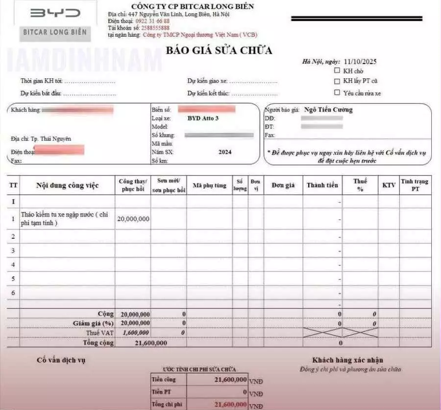 Báo giá tháo kiểm tra xe ngập nước 20 triệu của chiếc BYD Atto 3 tại Thái Nguyên Báo giá tháo kiểm tra xe ngập nước 20 triệu của chiếc BYD Atto 3 tại Thái Nguyên